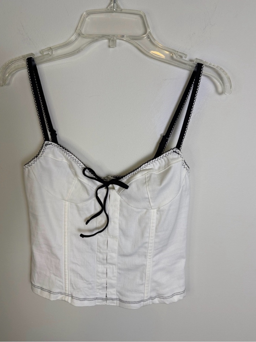 WHITE FOX Corset Bustier Crop Top Hook & Eye, White / Black Lace Trim | Sz XS